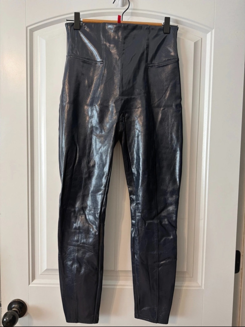 SPANX M Faux Leather High-Waist Pants - Navy